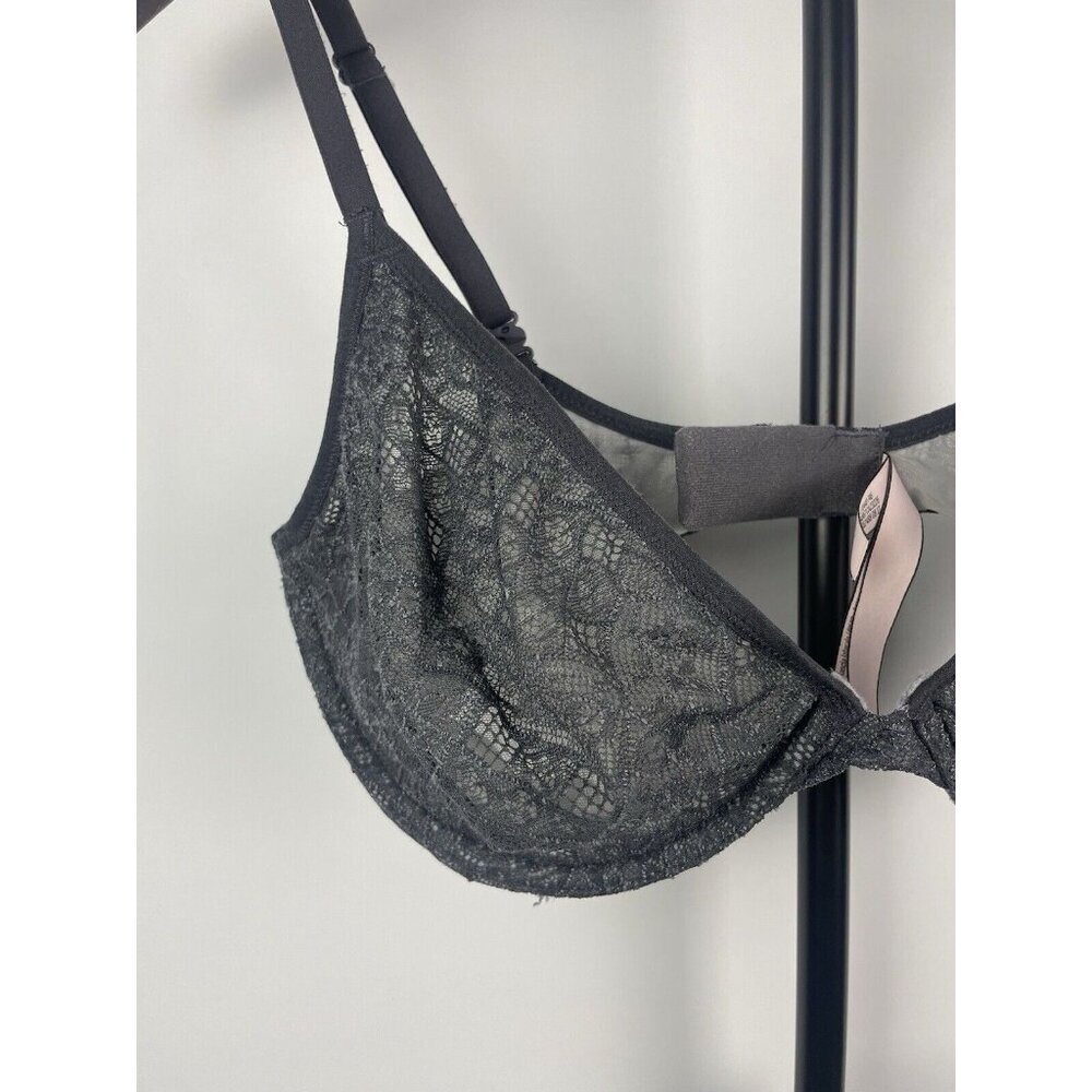 Victoria’s Secret Charcoal Sheer‎ Body by Victoria Unlined Plunge Lace Bra 32DD - Picture 2 of 6